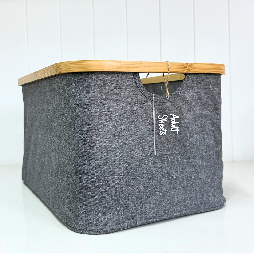Dark Grey Linen Basket - Medium
