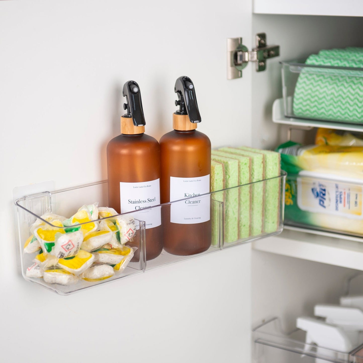 Clear Wall Mount Adhesive Storage Container - Wide With Dividers for kitchen cupboard organisation