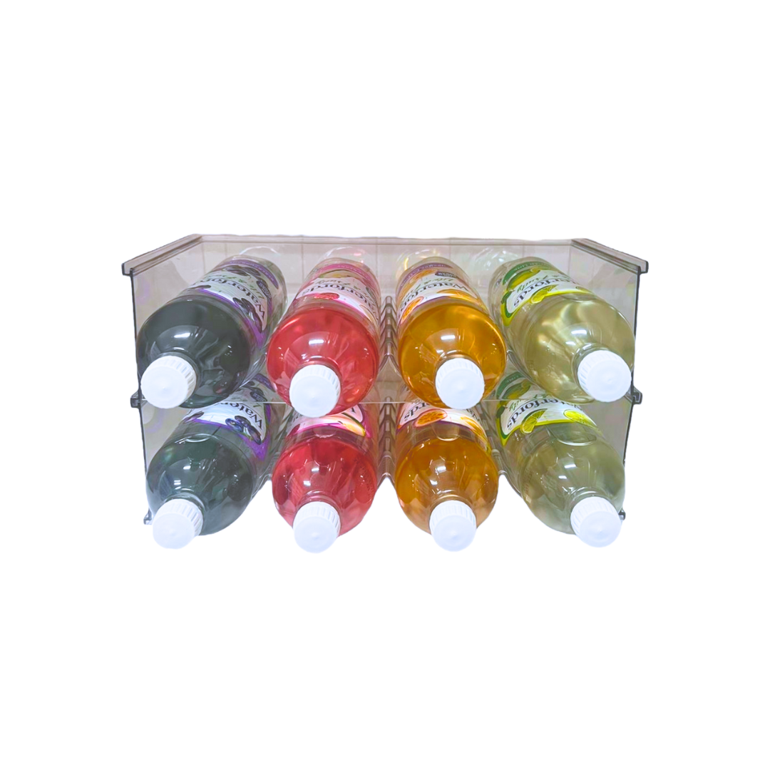 Large bottle organisation for pantry and fridge storage.