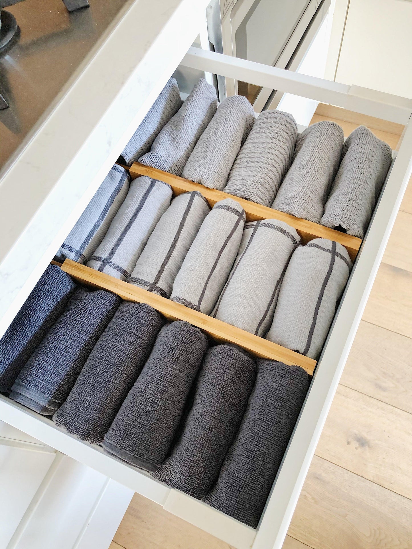 Bamboo Expandable Drawer Dividers (Set of 3) - Little Label Co - Dividers - 40%, Bamboo Storage Solutions, Bathroom Organisation, Bathroom Storage, Catchoftheday, Drawer Organisation, Kitchen Organisation, Kitchen Storage, Pantry Organisation, Wardrobe Storage, warehouse