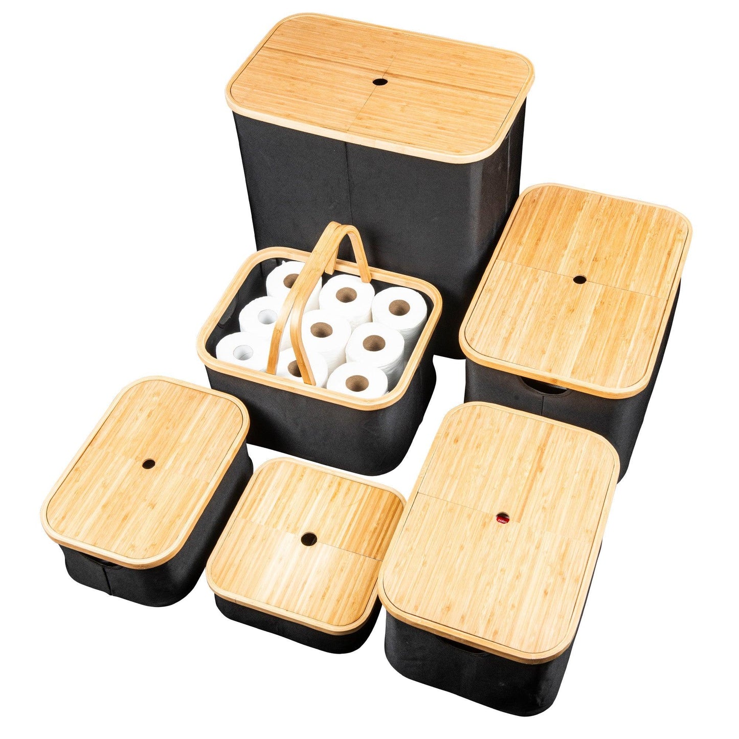 Black Fabric Bamboo Linen Storage Basket with Dividers - Little Label Co - Laundry Baskets - 60%, Catchoftheday, warehouse