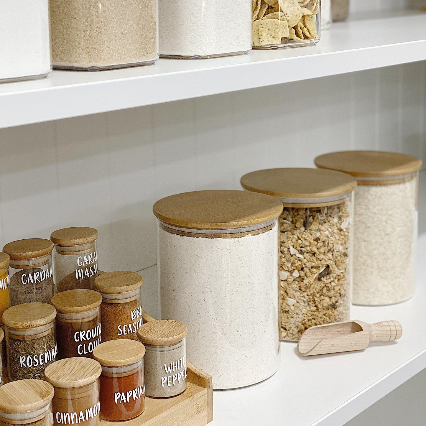 Pantry Container for food storage 3l glass jar with bamboo lid. home organisation pantry jar