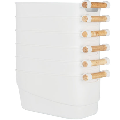 Large White Storage Tub with Wooden Handle