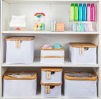 White Fabric Bamboo Linen Storage Basket Set - 8 Pack - Little Label Co The Home of Organisation For Kitchen, Bathroom, Laundry & More