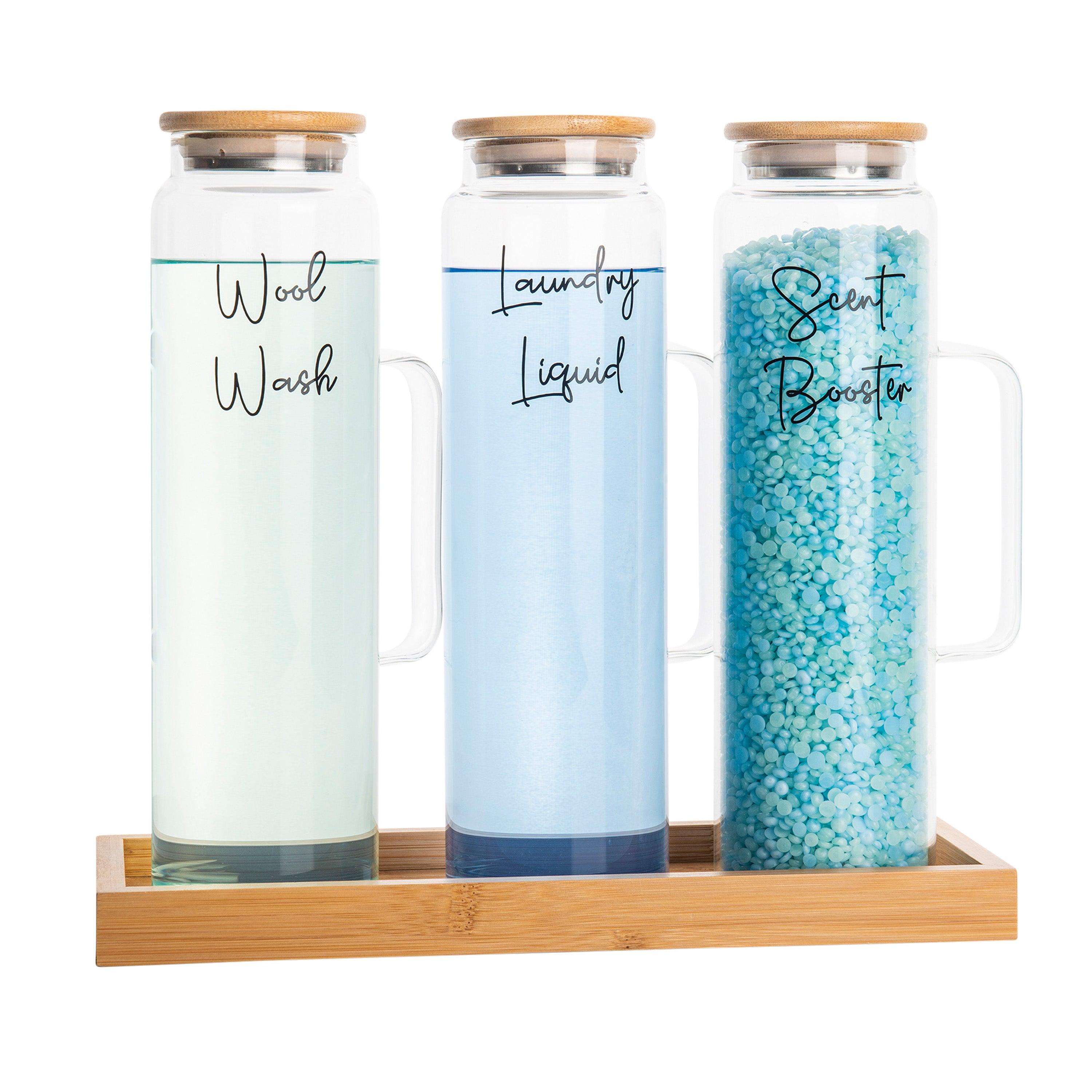 1L Bamboo Glass Laundry Liquid Bottle with Handle - Little Label Co - Laundry Detergent - 20%, Bamboo Storage Solutions, Bathroom & Cleaning, Kitchen Organisation, Laundry, Laundry Liquid, Laundry Organisation