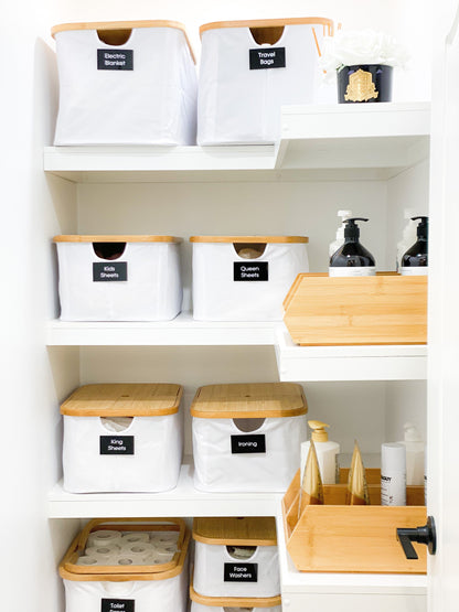 White Fabric Bamboo Linen Storage Basket - Medium