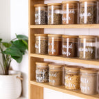 small glass Pantry Container for herb and spice storage 75ml glass jar with bamboo lid. home organisation pantry jar for spice rack 