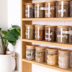 small glass Pantry Container for herb and spice storage 75ml glass jar with bamboo lid. home organisation pantry jar for spice rack 