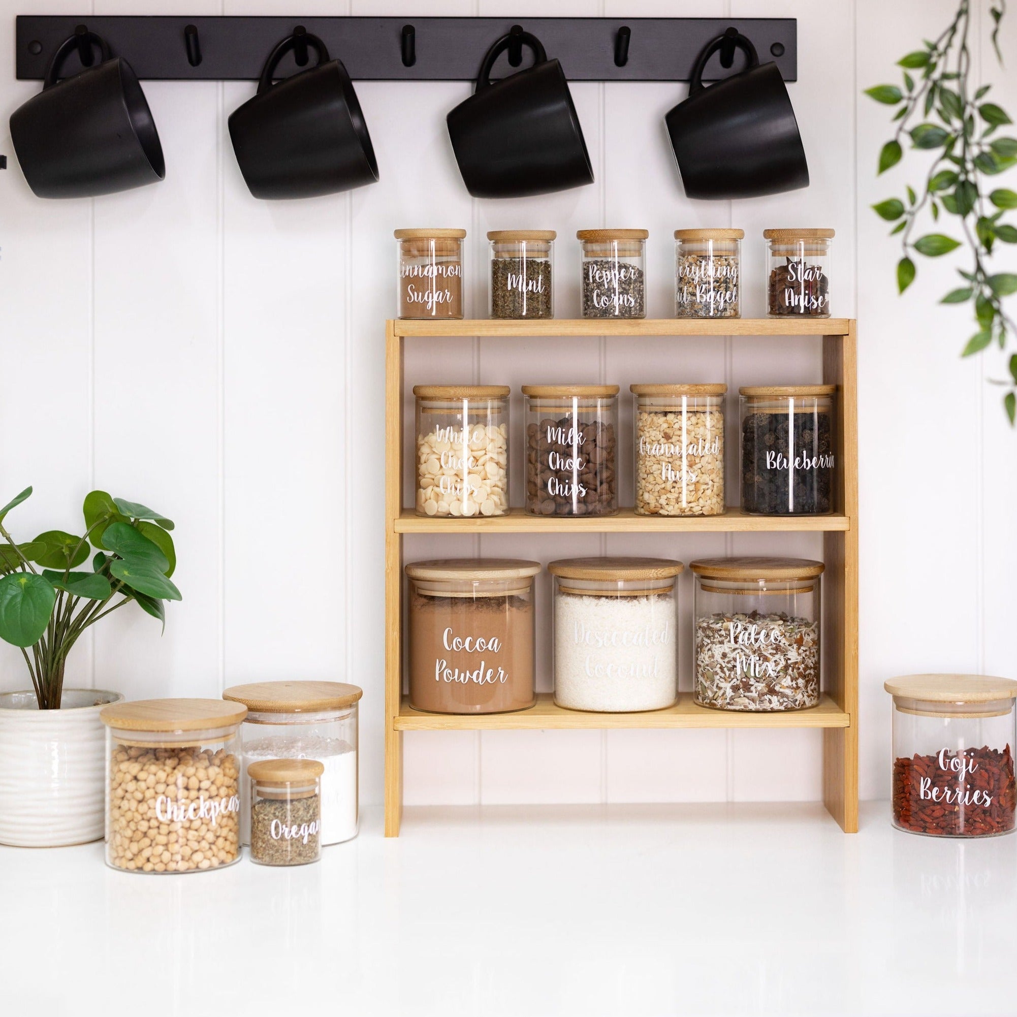 small glass Pantry Container for herb and spice storage 75ml glass jar with bamboo lid. home organisation pantry jar for spice rack 