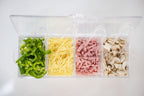 Condiment serving container with 4 inserts and tongs