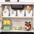 Large White Storage Tub with Wooden Handle