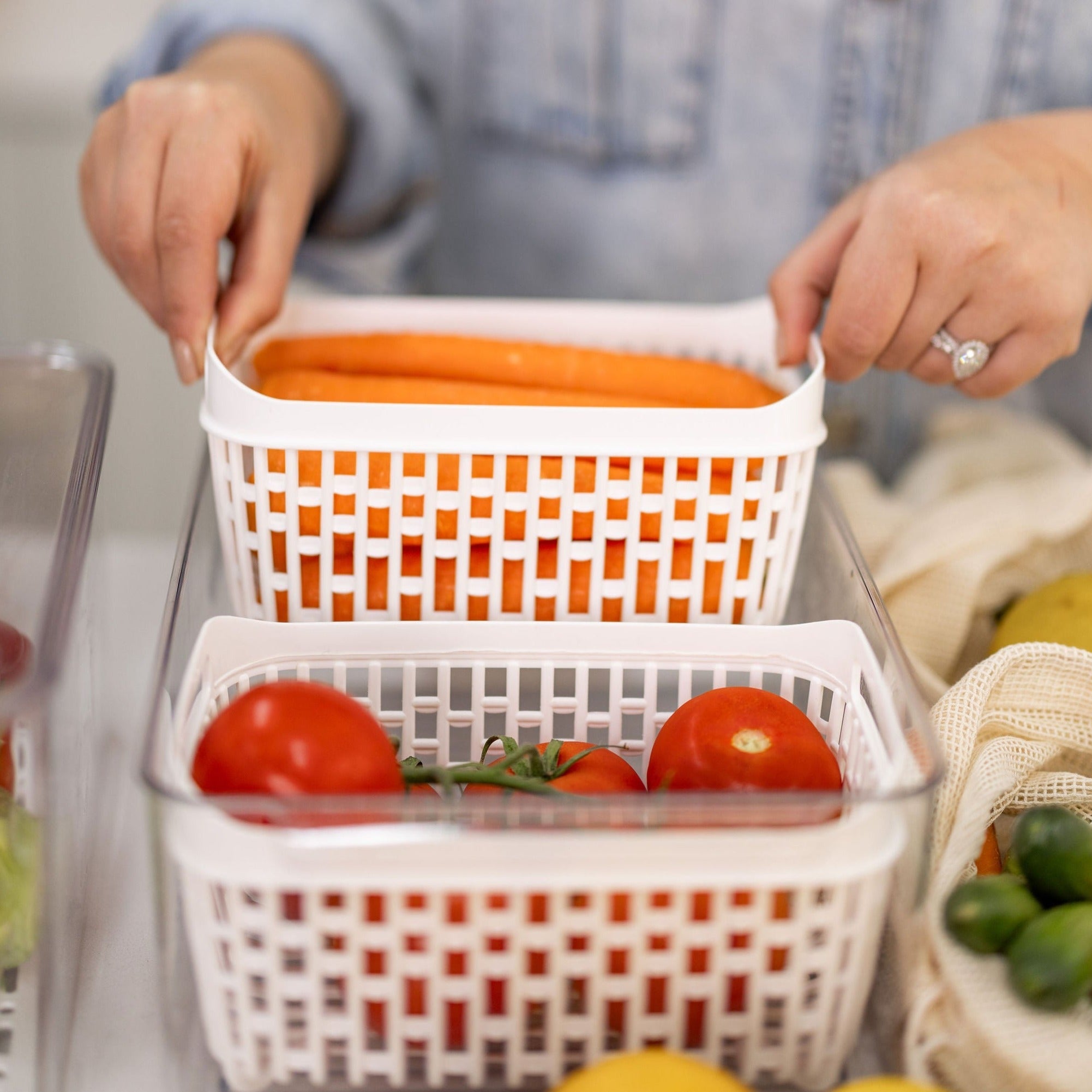 Fridge Storage Container with Basket (Double)