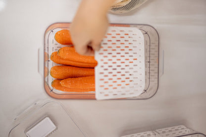 Fridge Organiser with Drainage Plug - Set of 2 for Fridge storage and organisation. Keep your food fresher in our storage containers.  Great for Meal Prep and Fridge organisation