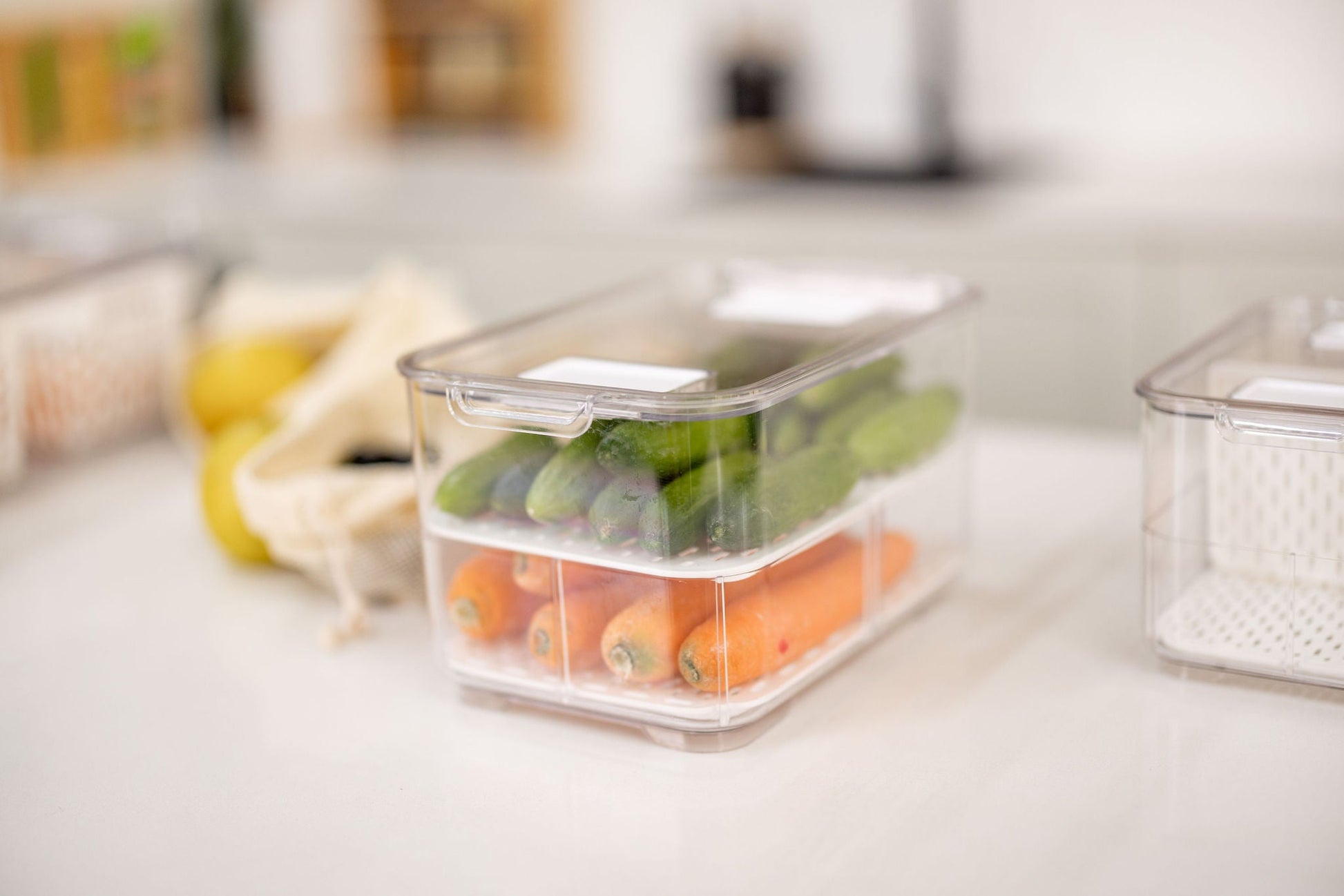 Fridge Organiser with Drainage Plug - Set of 2 for Fridge storage and organisation. Keep your food fresher in our storage containers.  Great for Meal Prep and Fridge organisation