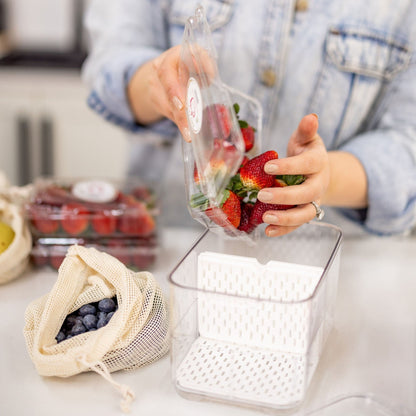 Fridge Organiser with Drainage Plug - Set of 2 for Fridge storage and organisation. Keep your food fresher in our storage containers.  Great for Meal Prep and Fridge organisation