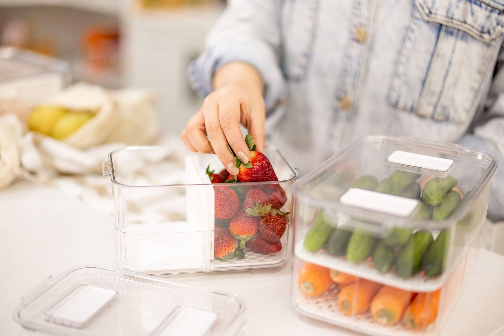 Fridge Organiser with Drainage Plug - Set of 2 for Fridge storage and organisation. Keep your food fresher in our storage containers.  Great for Meal Prep and Fridge organisation