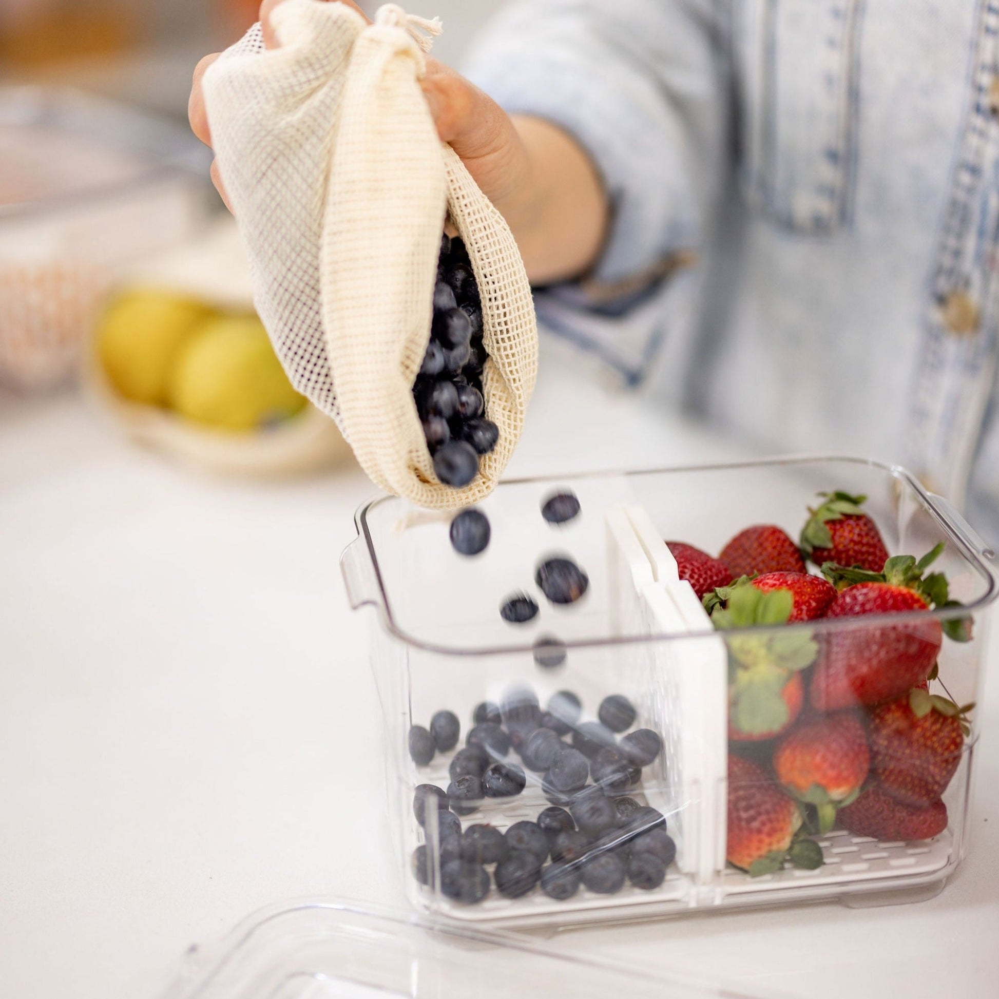 Fridge Organiser with Drainage Plug - Set of 2 for Fridge storage and organisation. Keep your food fresher in our storage containers.  Great for Meal Prep and Fridge organisation