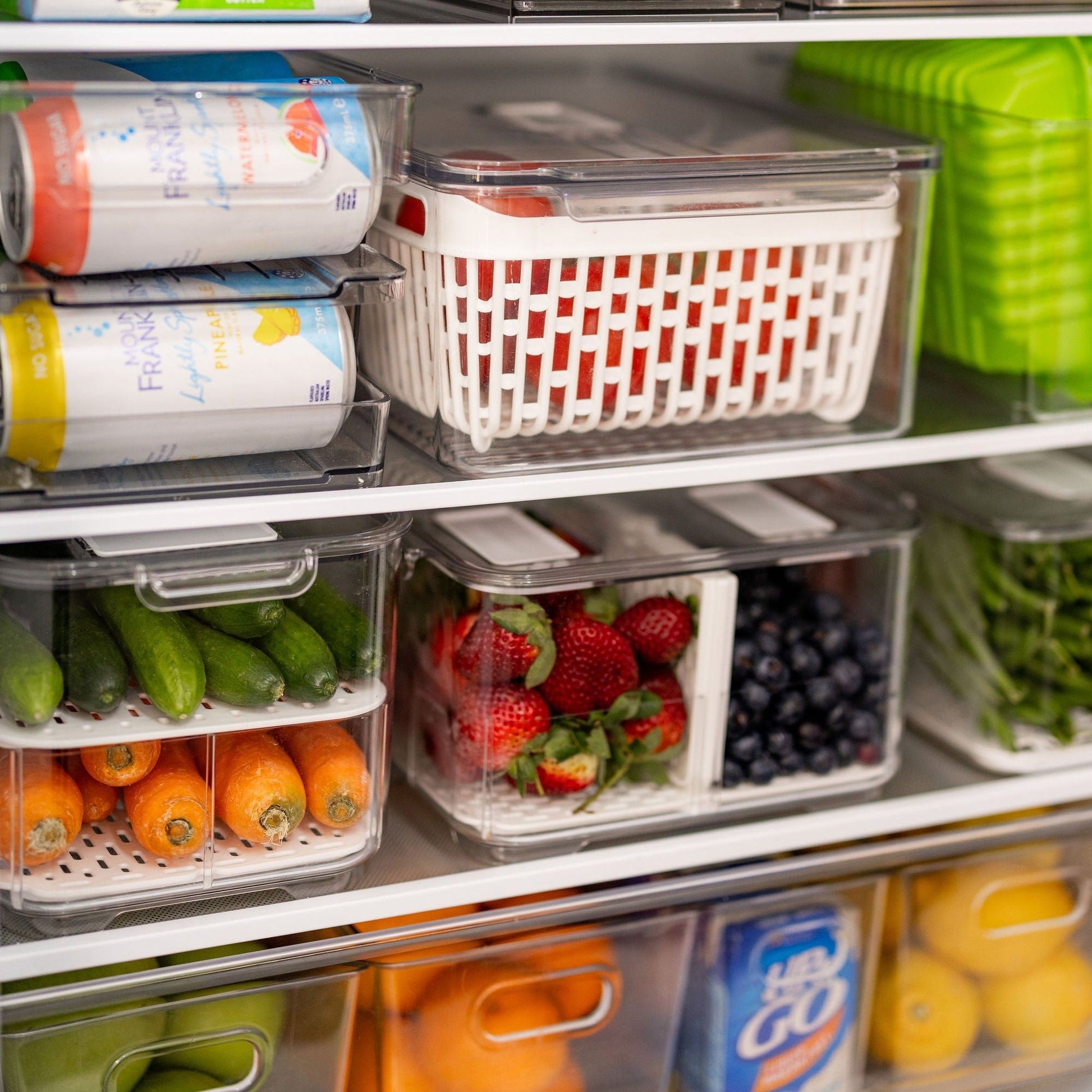 Fridge Organiser with Drainage Plug - Set of 2 for Fridge storage and organisation. Keep your food fresher in our storage containers.  Great for Meal Prep and Fridge organisation