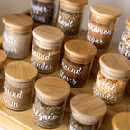 small glass Pantry Container for herb and spice storage 75ml glass jar with bamboo lid. home organisation pantry jar for spice rack 