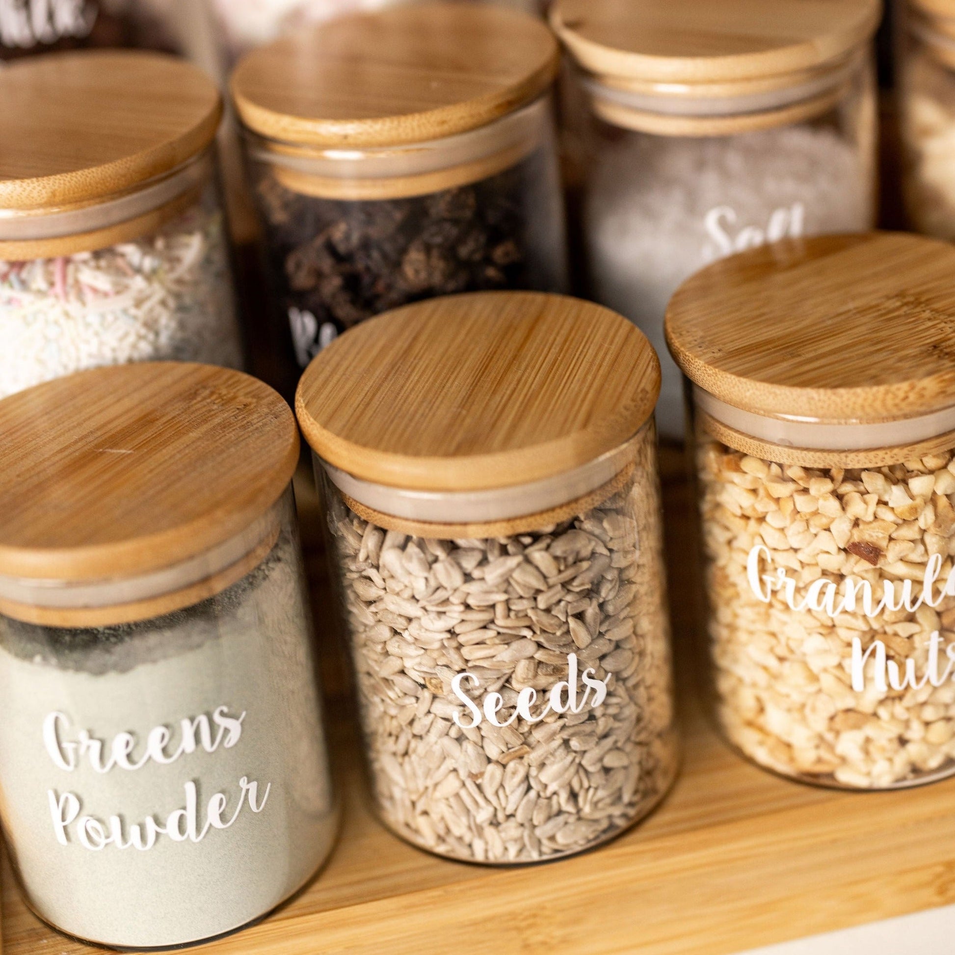 Pantry Container for herb and spice storage 200ml glass jar with bamboo lid. home organisation pantry jar for spice rack 