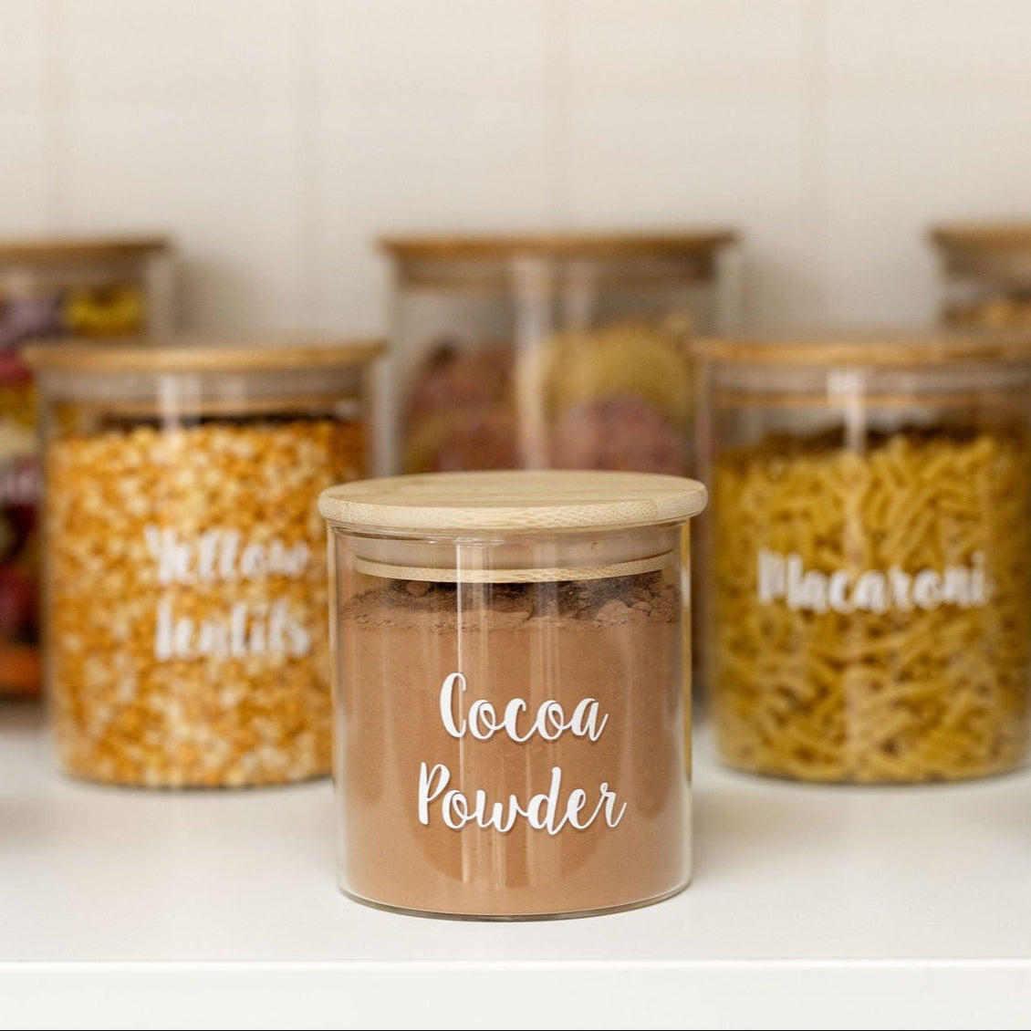 Pantry Container for food storage 500ml glass jar with bamboo lid. home organisation pantry jar. air tight container for pantry organisation