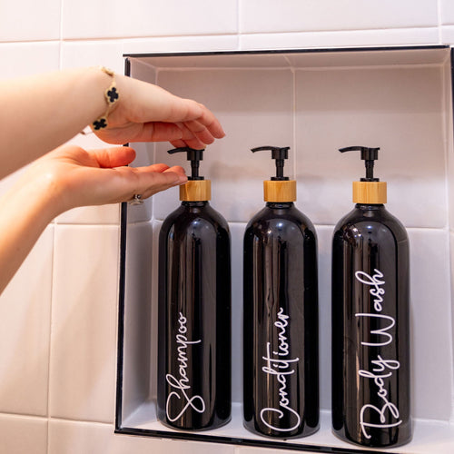 Black Bathroom Pump Bottle - 1L - Little Label Co The Home of Organisation For Kitchen, Bathroom, Laundry & More