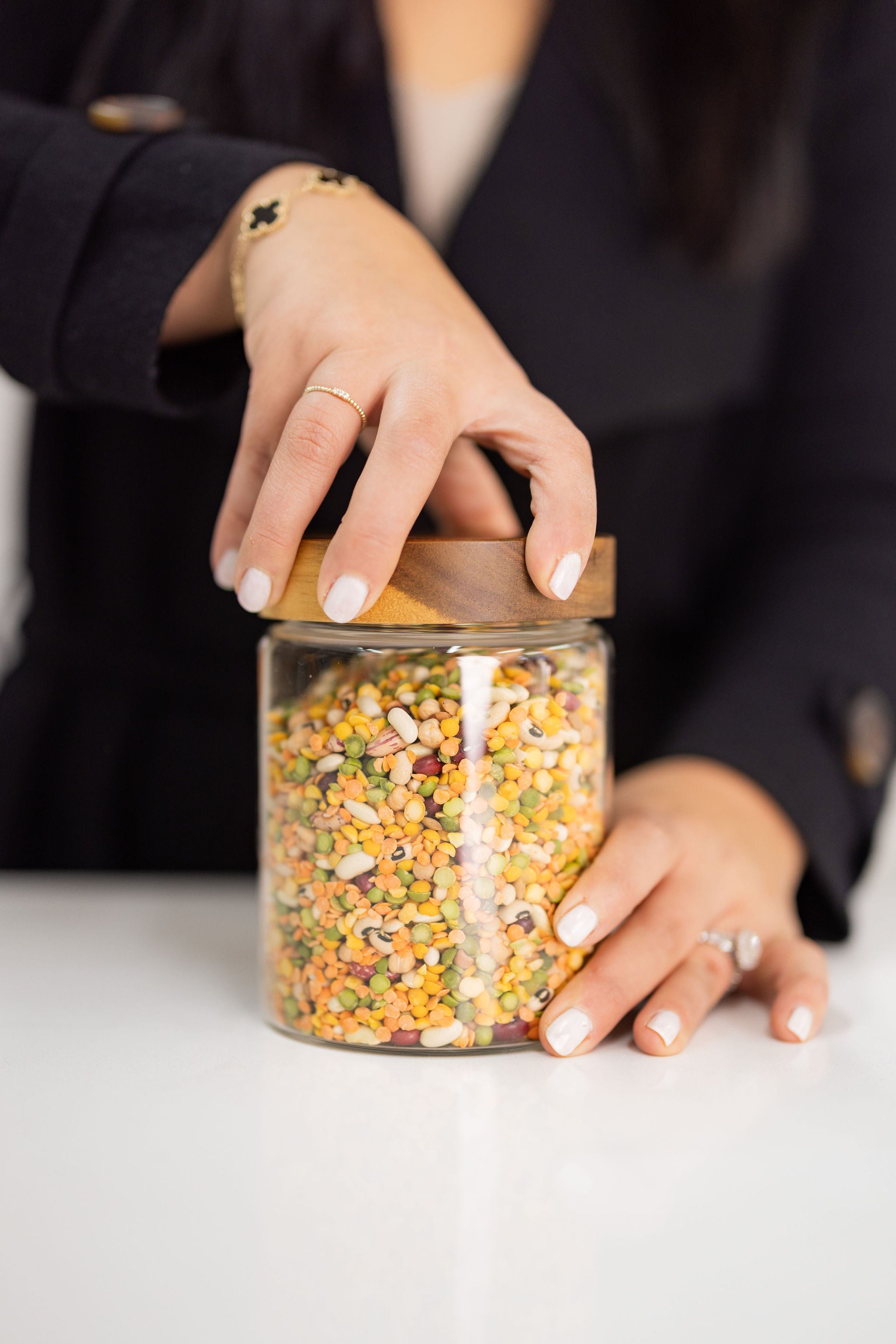 Acacia Wood Glass Jar - 1L