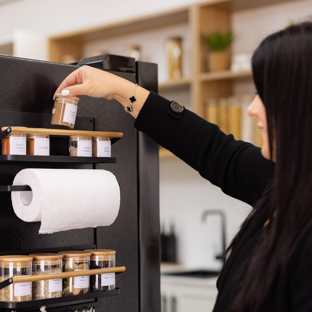small glass Pantry Container for herb and spice storage 75ml glass jar with bamboo lid. home organisation pantry jar for spice rack 