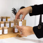 small glass Pantry Container for herb and spice storage 75ml glass jar with bamboo lid. home organisation pantry jar for spice rack 