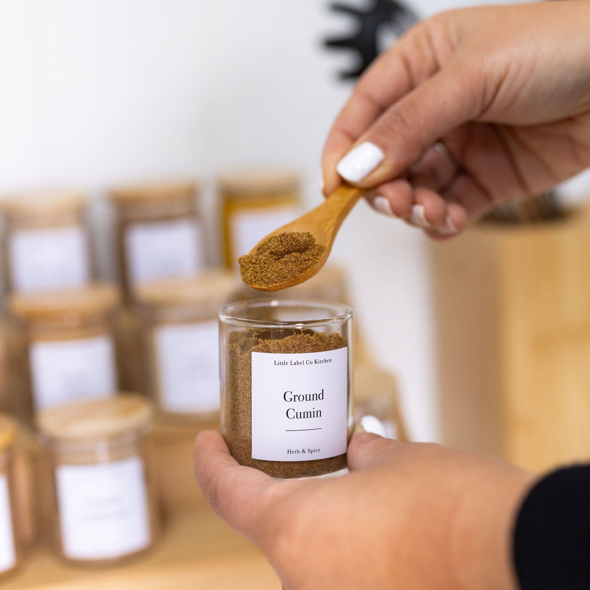 small glass Pantry Container for herb and spice storage 75ml glass jar with bamboo lid. home organisation pantry jar for spice rack 