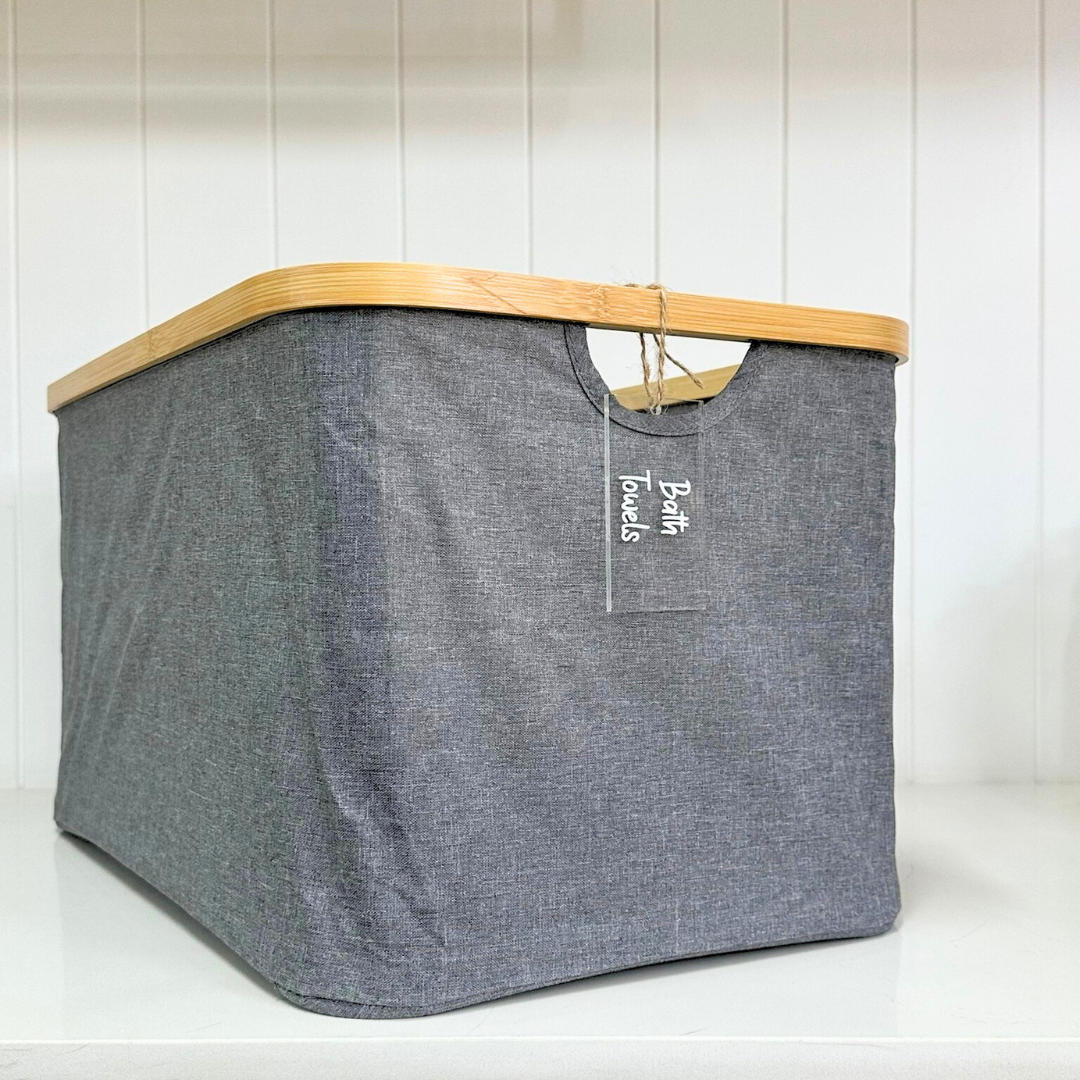 Dark Grey Linen Basket - Large
