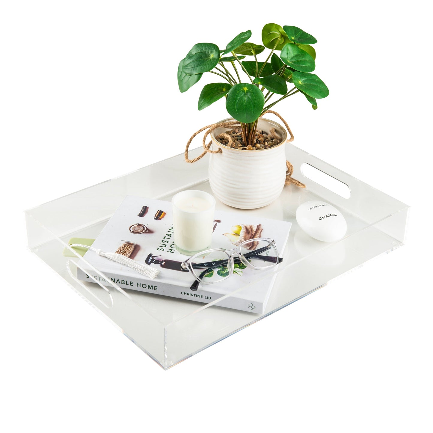 Acrylic serving tray with handle