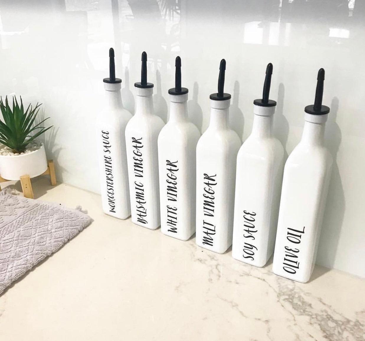 500ml Oil & Vinegar Bottles WHITE - Little Label Co - Oil & Vinegar Dispensers - 20%,Catchoftheday,Kitchen Organisation,Oil & Vinegar Bottles,Pantry Organisation