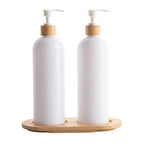 500ml Plastic Pump Bottles with Bamboo Tray (White) - Little Label Co - Bathroom Accessories - 20%,Bathroom & Cleaning,Bathroom Organisation,Catchoftheday,Kitchen Organisation,Laundry Organisation,Refillable Bottles,Value Packs