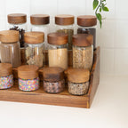Acacia Spice Rack with 12 Screw Top Jars