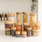 Small Bamboo Glass Jar Pack - Little Label Co Australia - The Home of Organisation For Kitchen, Bathroom, Laundry & More