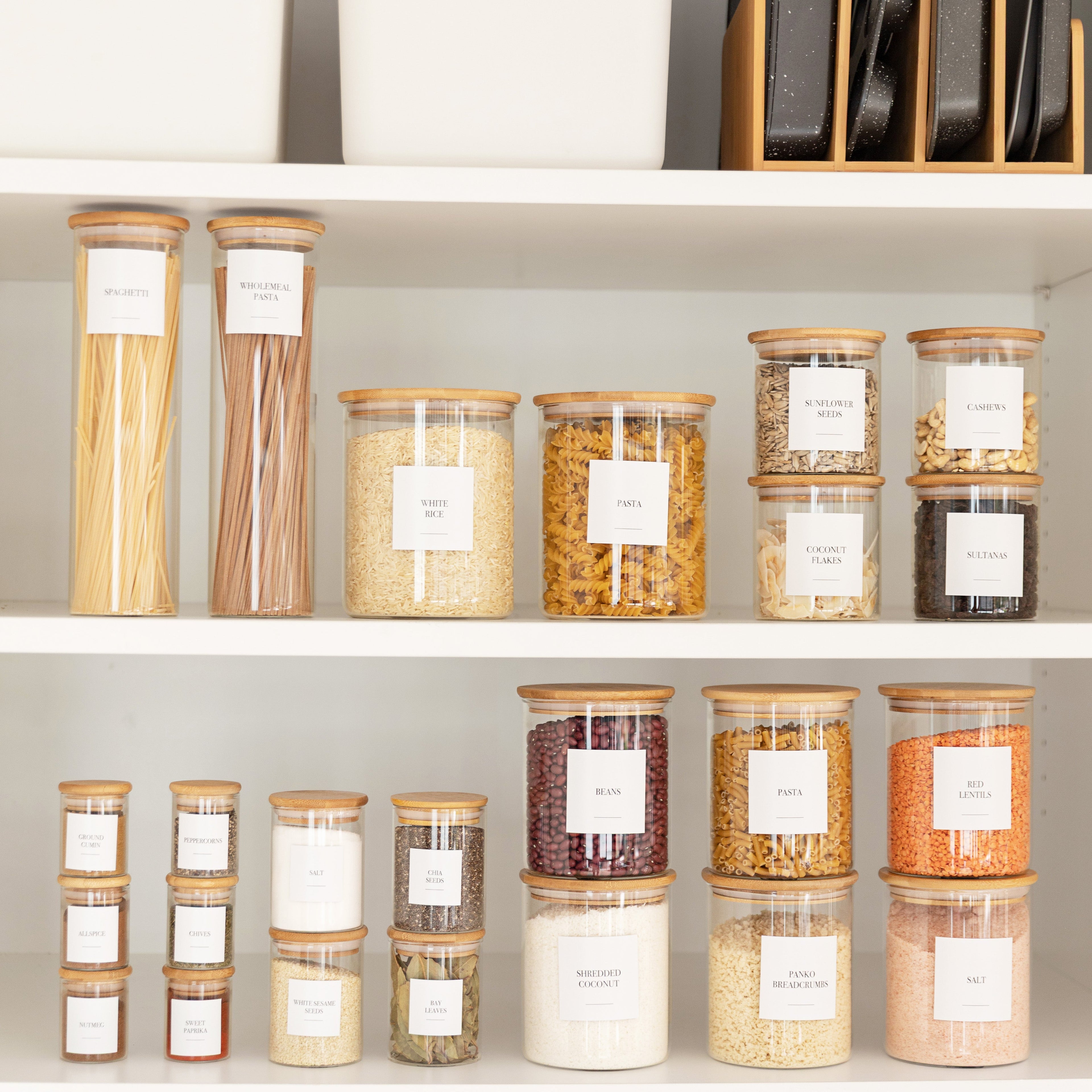 Bamboo Glass Jars Large Pantry Container Pack - Little Label Co Australia - The Home of Organisation For Kitchen, Bathroom, Laundry & More