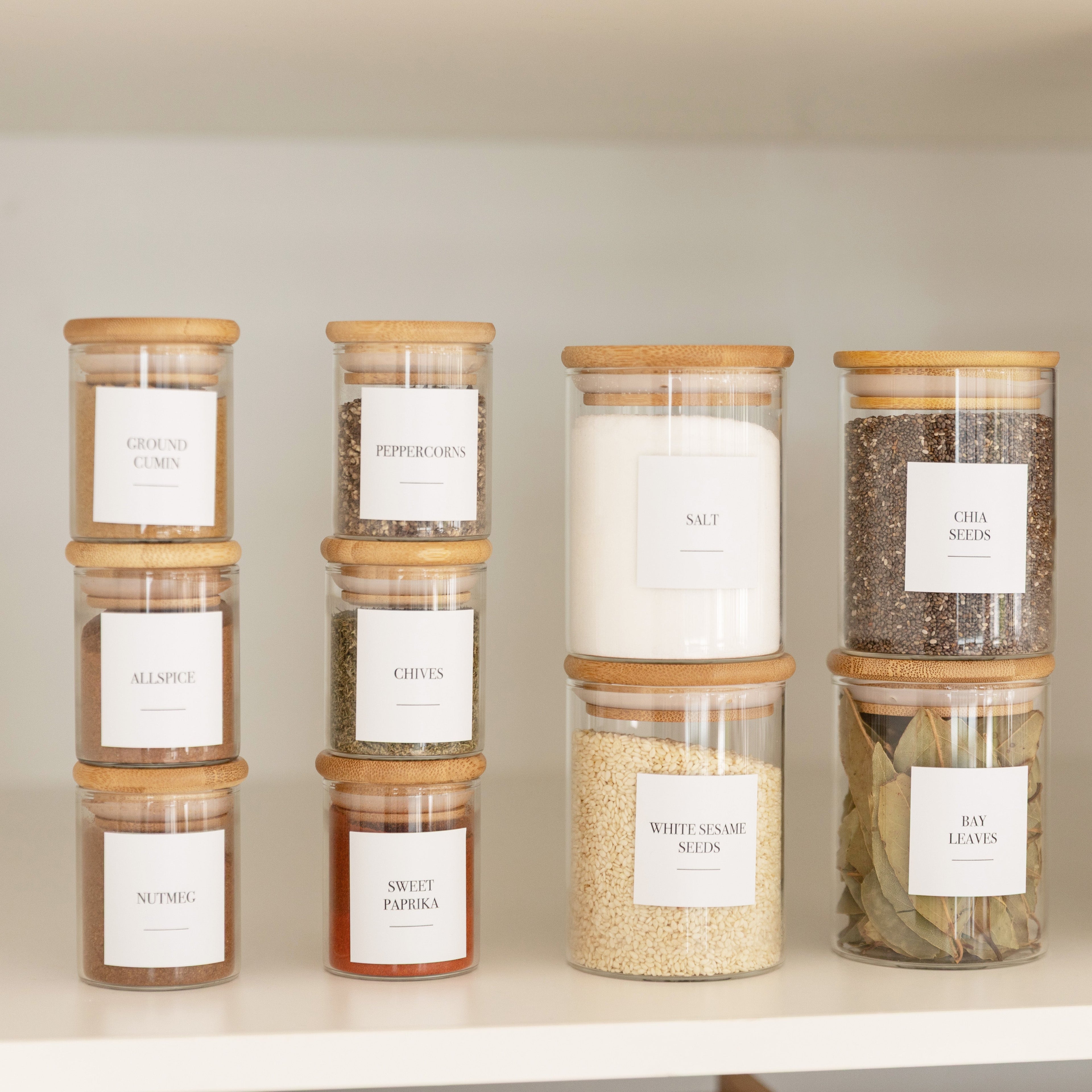 Bamboo Glass Jars Large Pantry Container Pack - Little Label Co Australia - The Home of Organisation For Kitchen, Bathroom, Laundry & More