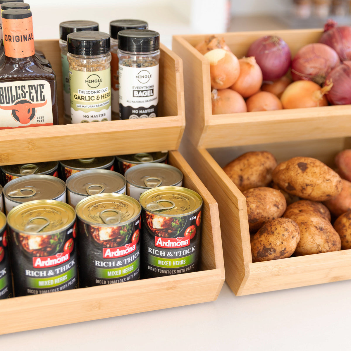 Stackable Bamboo Organiser Pantry Pack - Little Label Co The Home of Organisation For Kitchen, Bathroom, Laundry & More