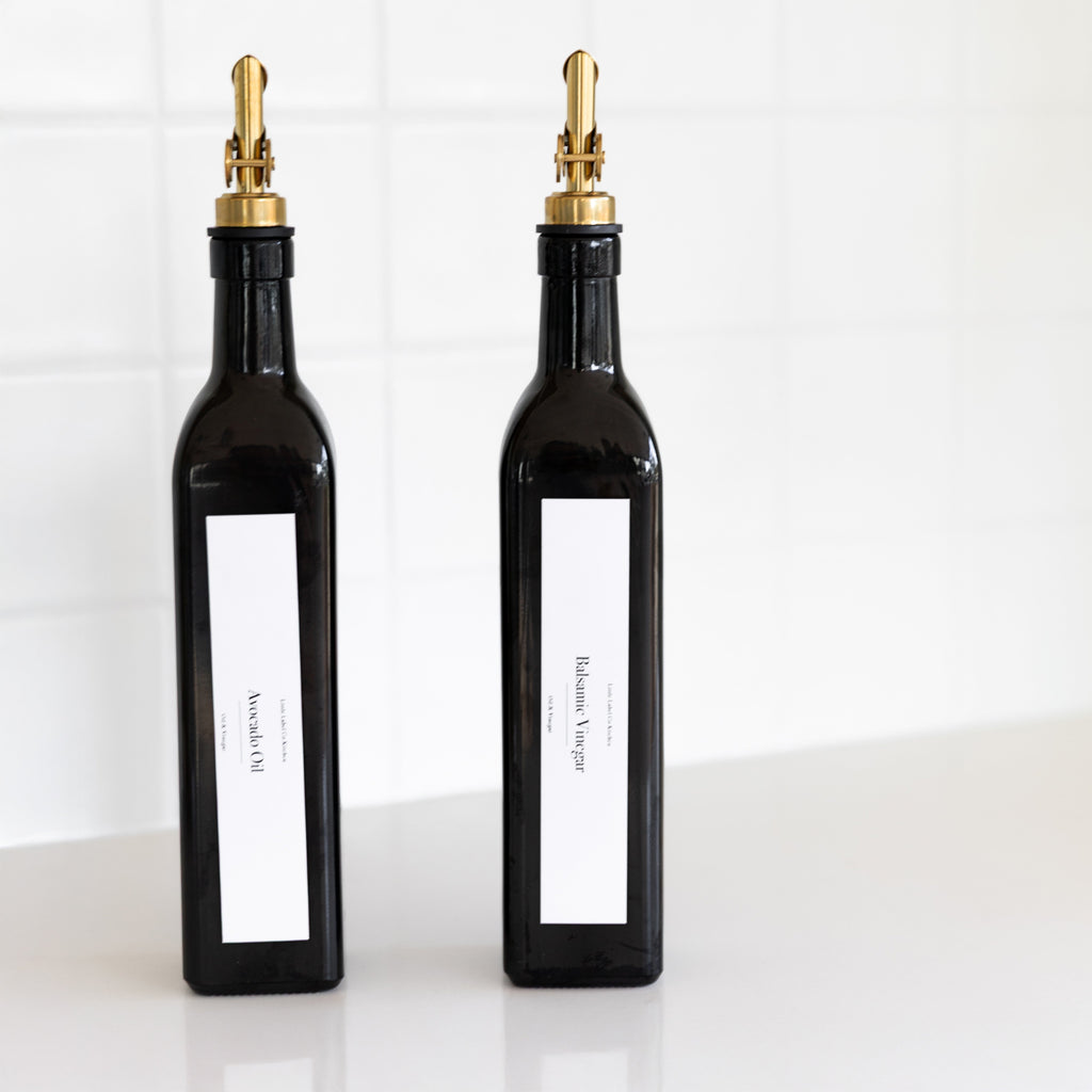 Black Oil & Vinegar Bottle with Gold Pourer - 500ml - Little Label Co The Home of Organisation For Kitchen, Bathroom, Laundry & More