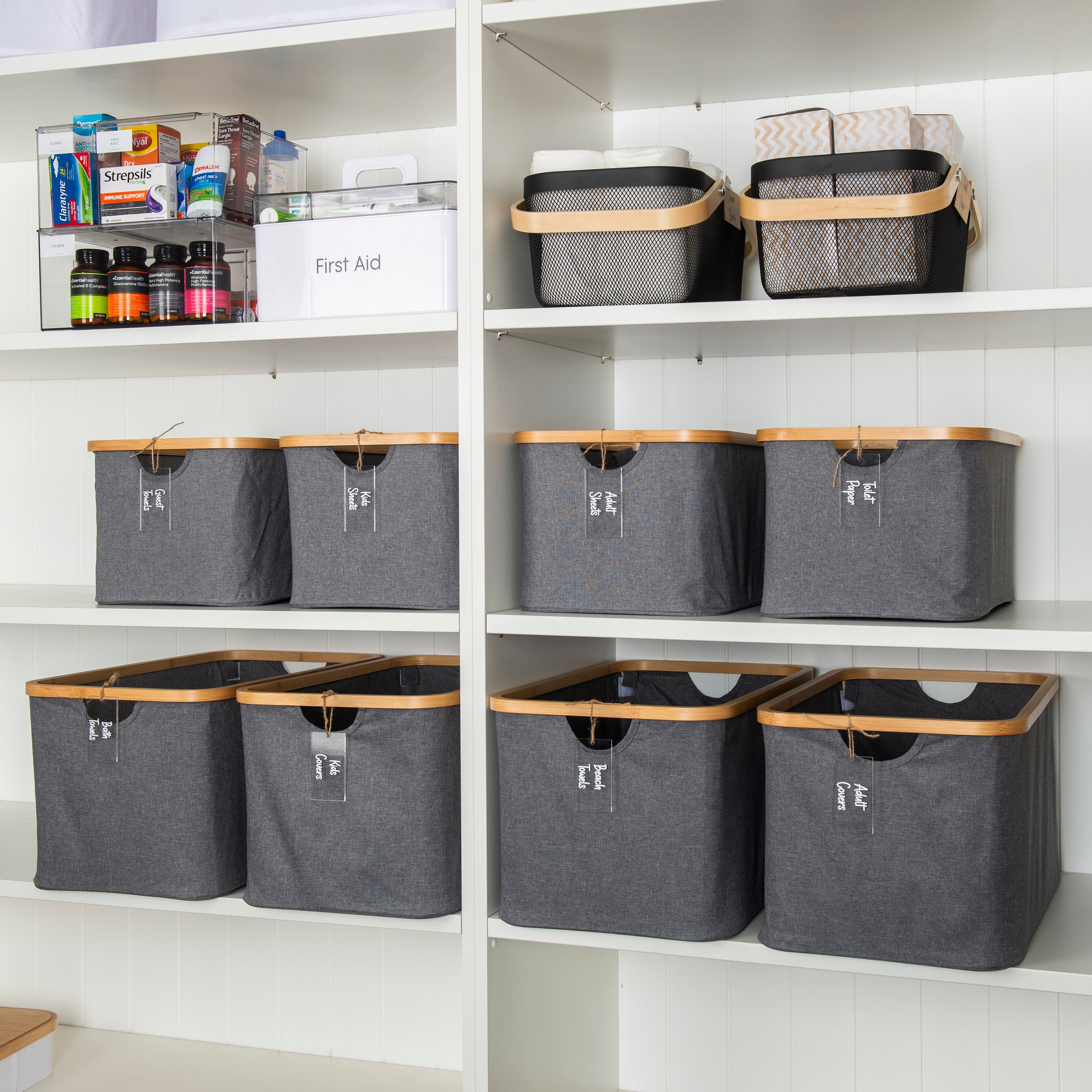 Black Large Handy Storage Basket with Wooden Handle