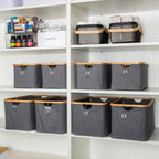 Black Large Handy Storage Basket with Wooden Handle - 4 Pack