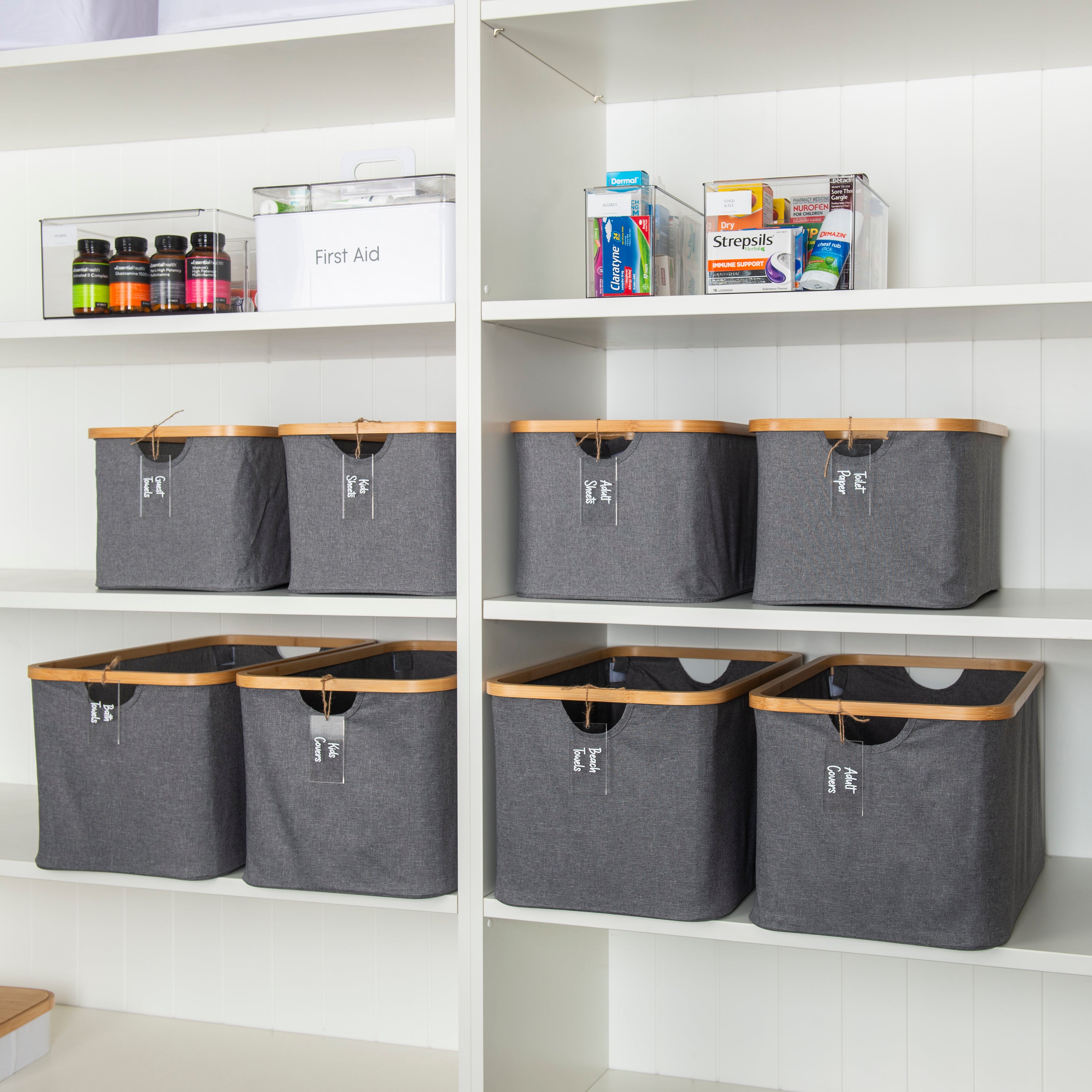 Dark Grey Linen Basket - Medium