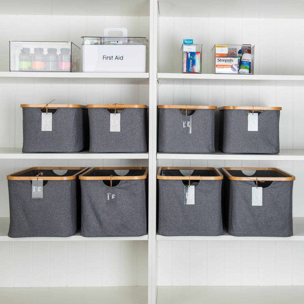 Dark Grey Linen Basket - Medium