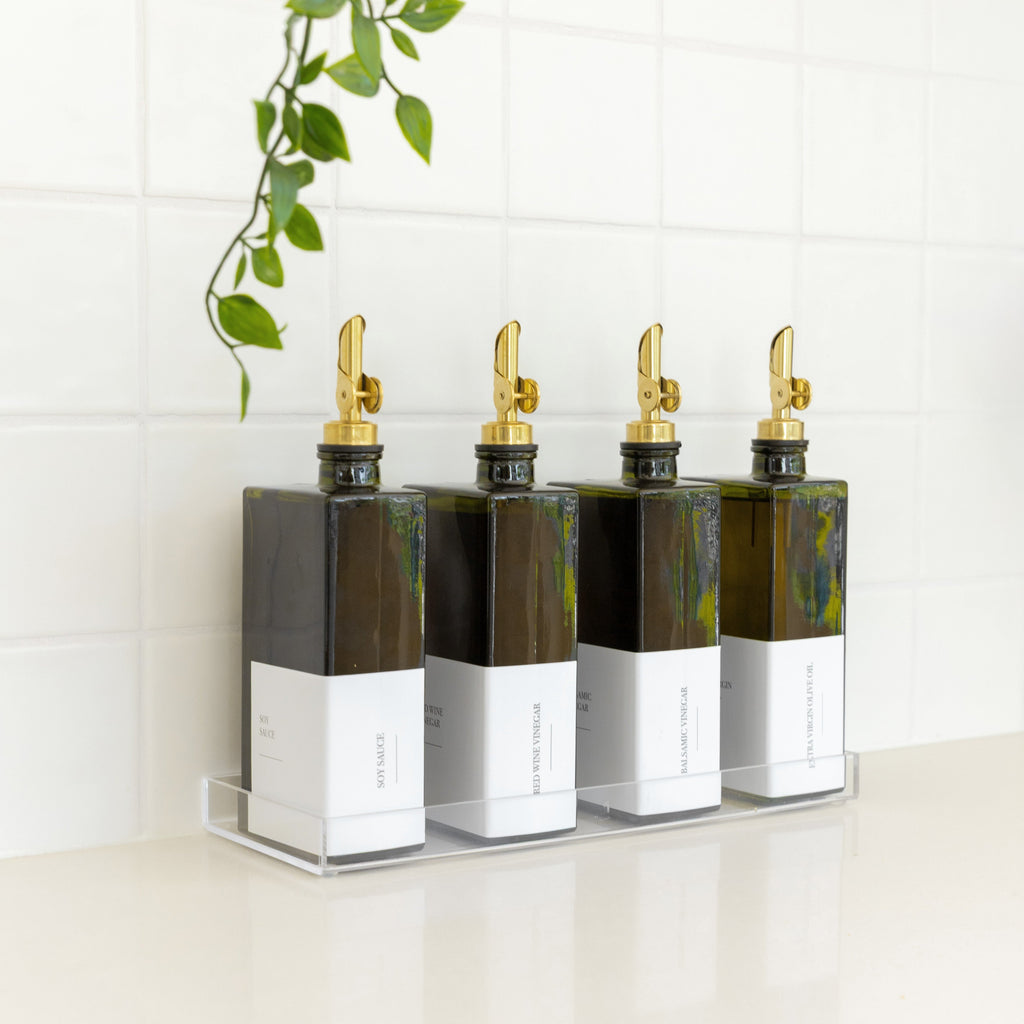 Green Oil & Vinegar Book Bottles with Acrylic Tray - 4 Pack - Little Label Co Australia - The Home of Organisation For Kitchen, Bathroom, Laundry & More