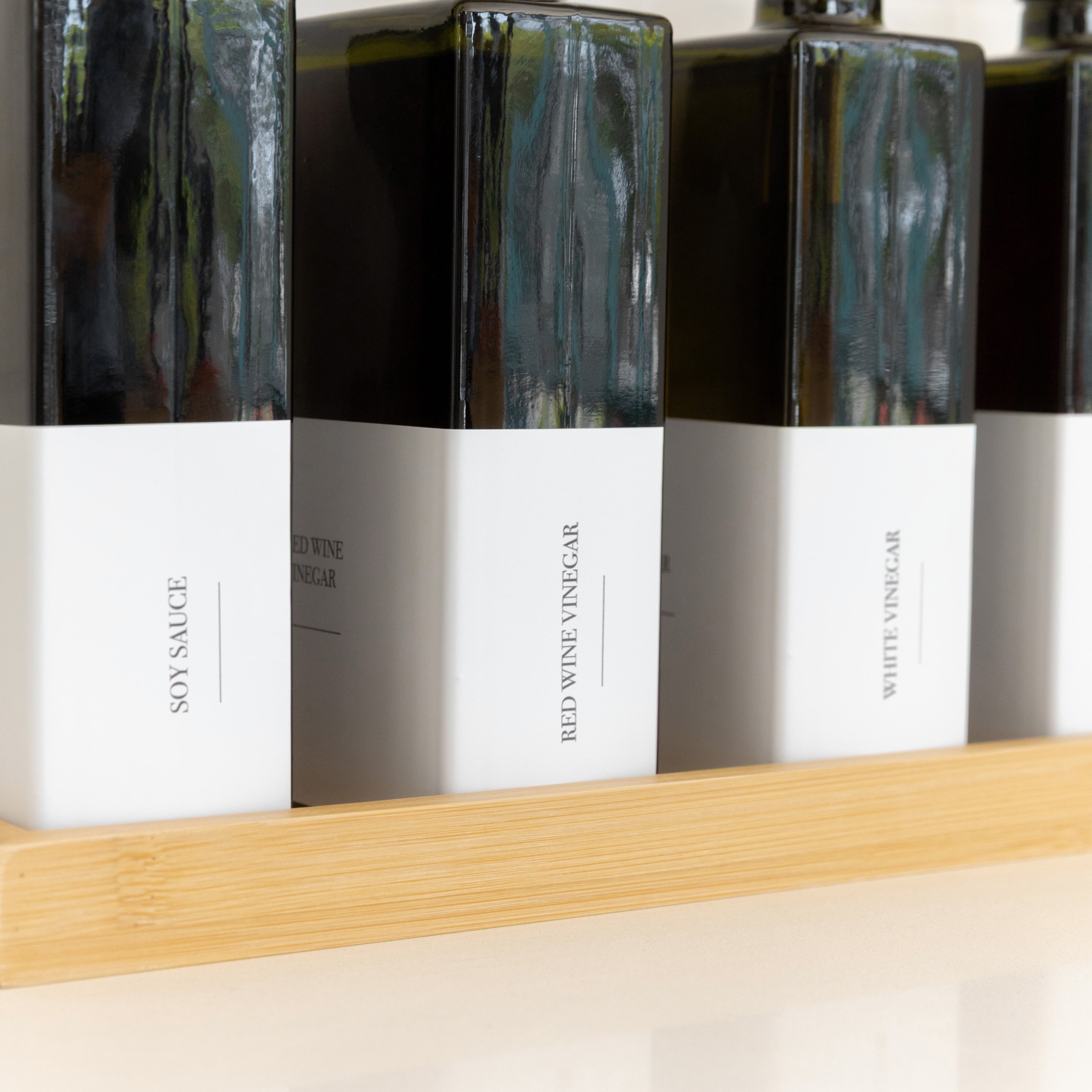 Green Oil & Vinegar Book Bottles with Bamboo Tray - 4 Pack - Little Label Co Australia - The Home of Organisation For Kitchen, Bathroom, Laundry & More