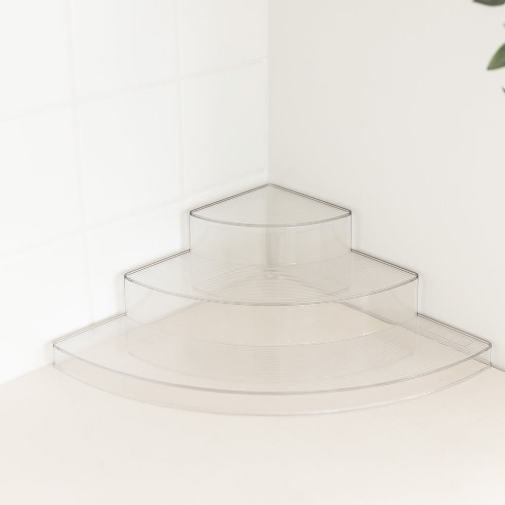 Clear 3-Tier Corner Shelf - Little Label Co The Home of Organisation For Kitchen, Bathroom, Laundry & More