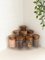 Clear 3-Tier Corner Shelf with 8x250ml Acacia Spice Jars - Little Label Co The Home of Organisation For Kitchen, Bathroom, Laundry & More