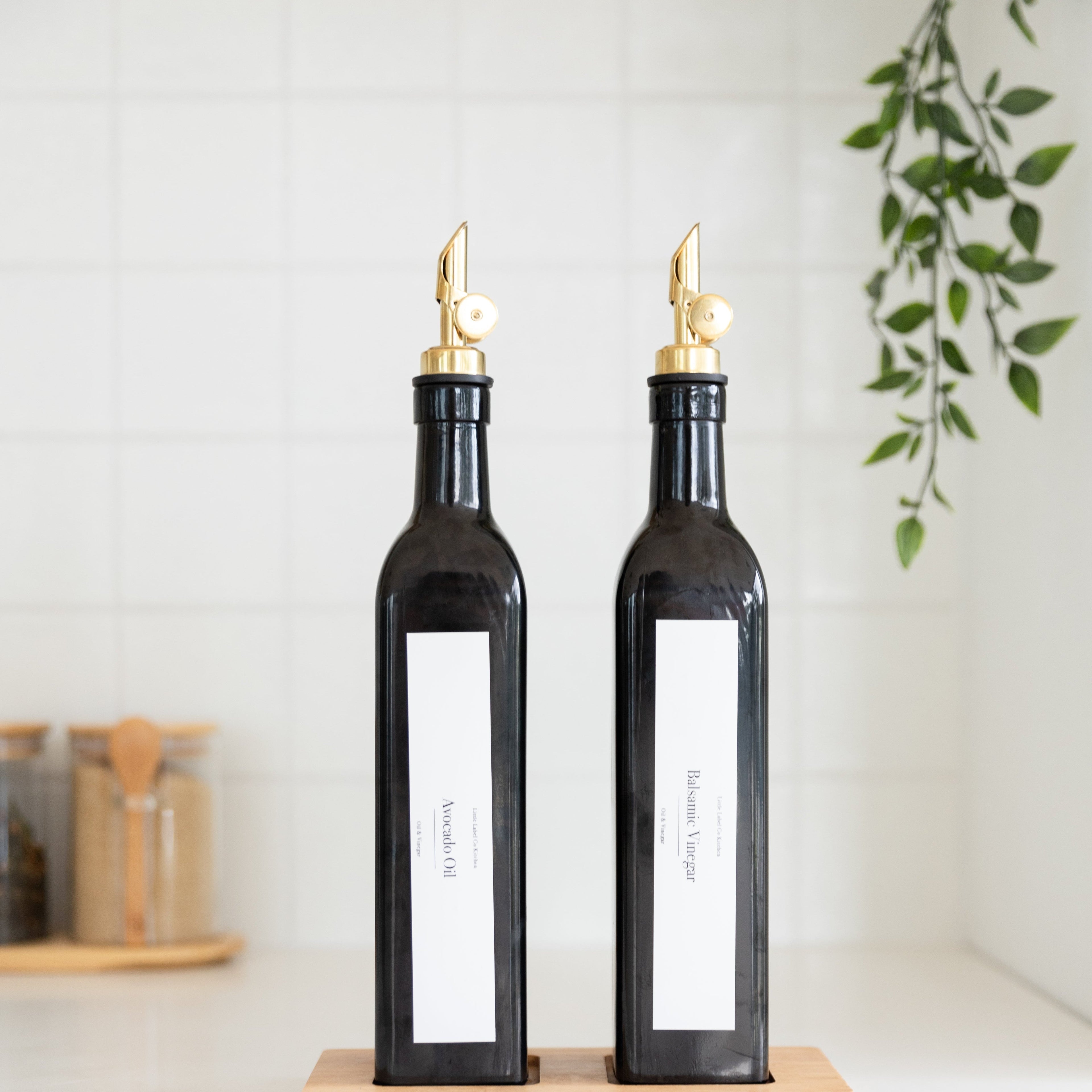 Black Oil & Vinegar Bottle with Gold Pourer - 500ml - Little Label Co The Home of Organisation For Kitchen, Bathroom, Laundry & More