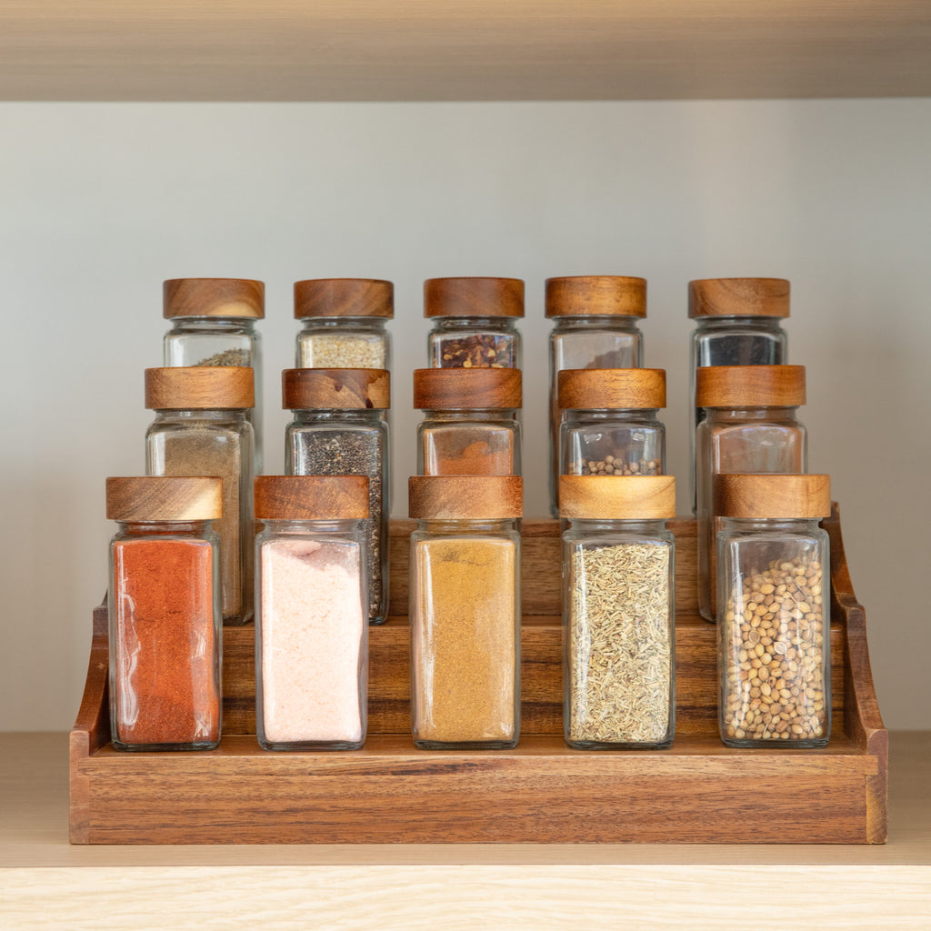Large Acacia Spice Rack with 15 Acacia Shaker Spice Jars Pack - Little Label Co Australia - The Home of Organisation For Kitchen, Bathroom, Laundry & More